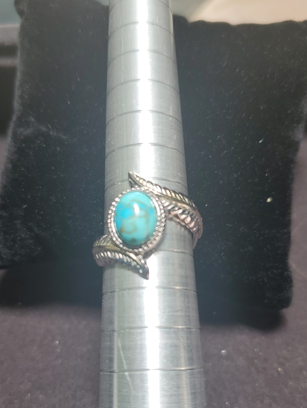Sterling Silver Turquoise Leaf Ring - Blue Teal Stone